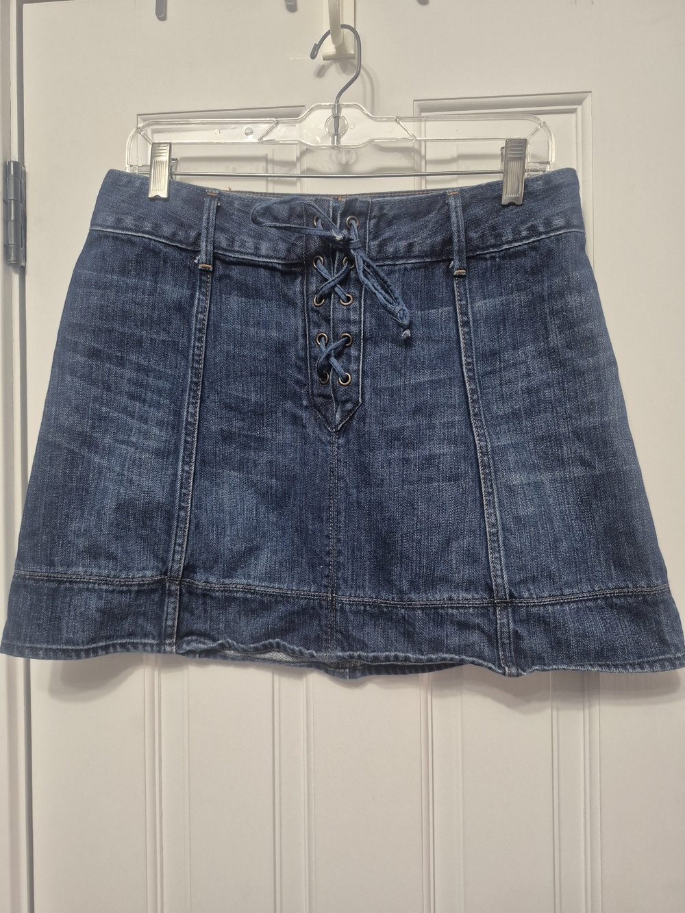 100% Cotton Abercrombie & Fitch Dark Blue Lace-Up Denim Mini Skirt